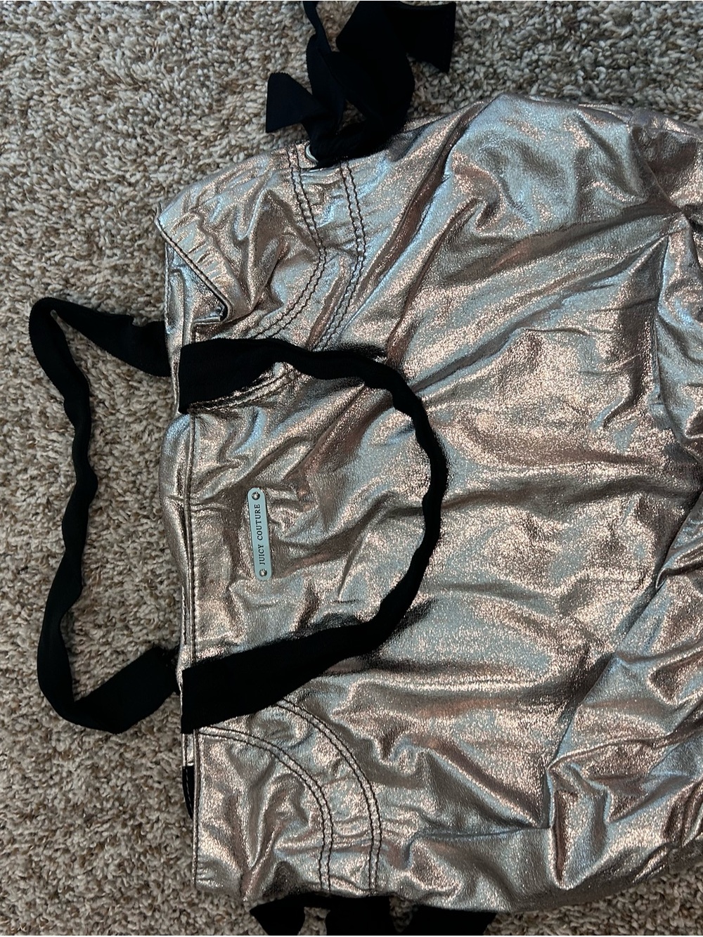 Juicy Couture Metallic Silver Weekender Bag with Black Handles